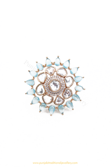 Gold Finished Kundan Ring By PTJ